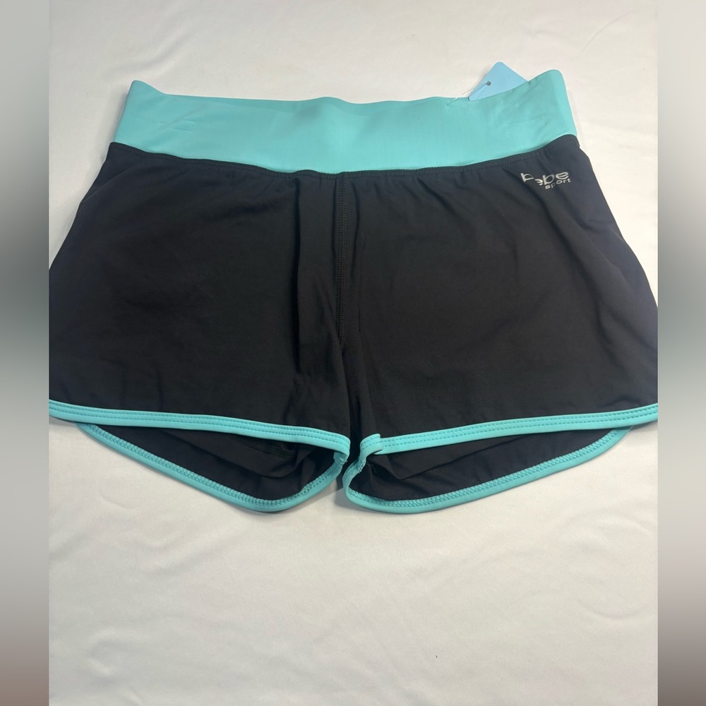 Y2K bebe Black Athletic Shorts with Aqua Trim